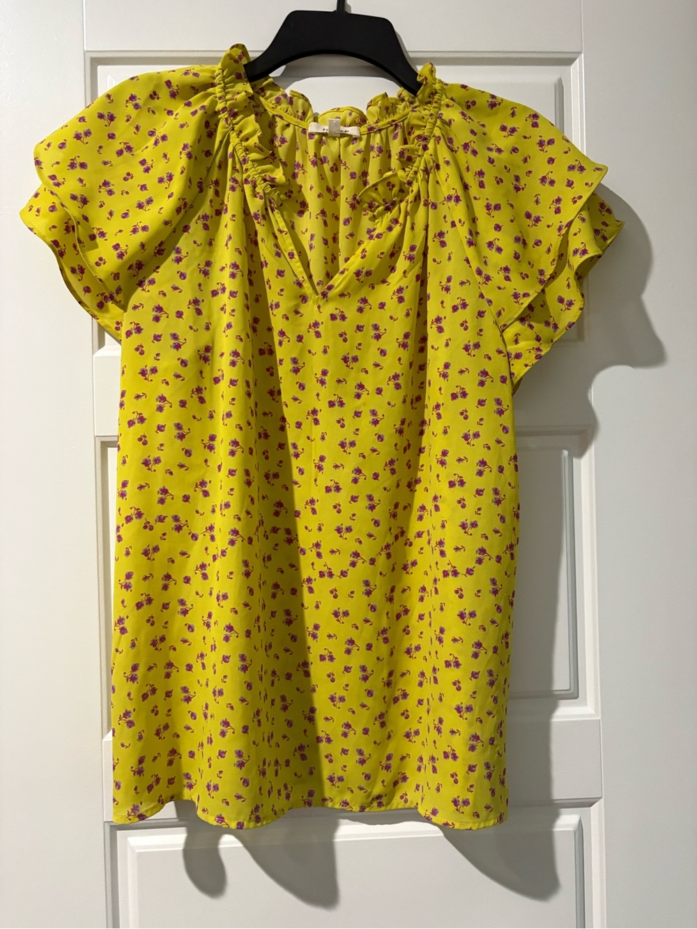 Yellow Floral Ruffle Sleeve Women's Blouse
